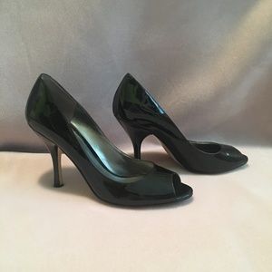 Nine West Black Patent Open Toe Pumps / Heels